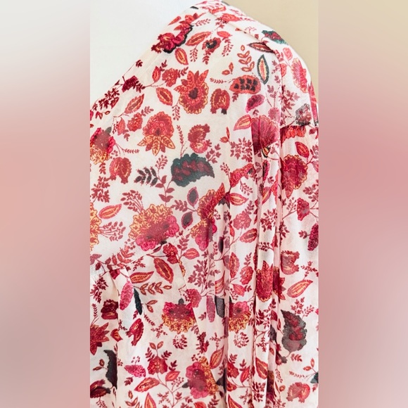 NWT LANE BRYANT Burgundy + Cream Floral Long Sleeve Mesh Swing Top Blouse 4x - Picture 8 of 10